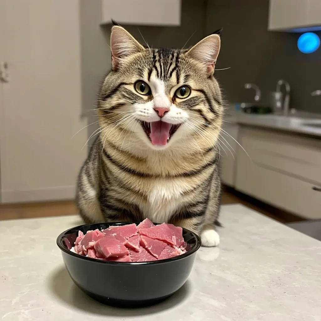 A cat enjoying a healthy meal