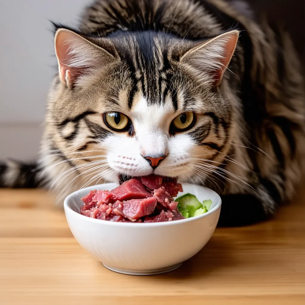 A cat eating a raw diet