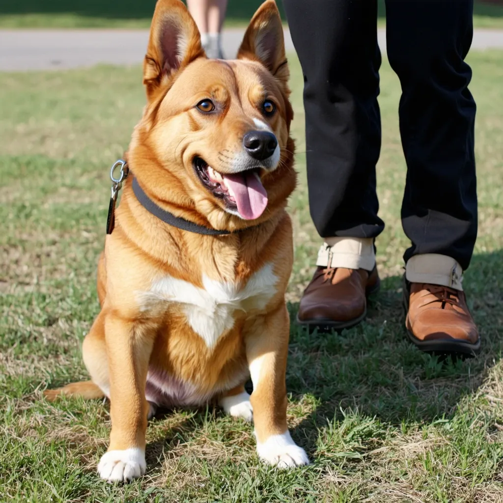 A happy dog with its owner