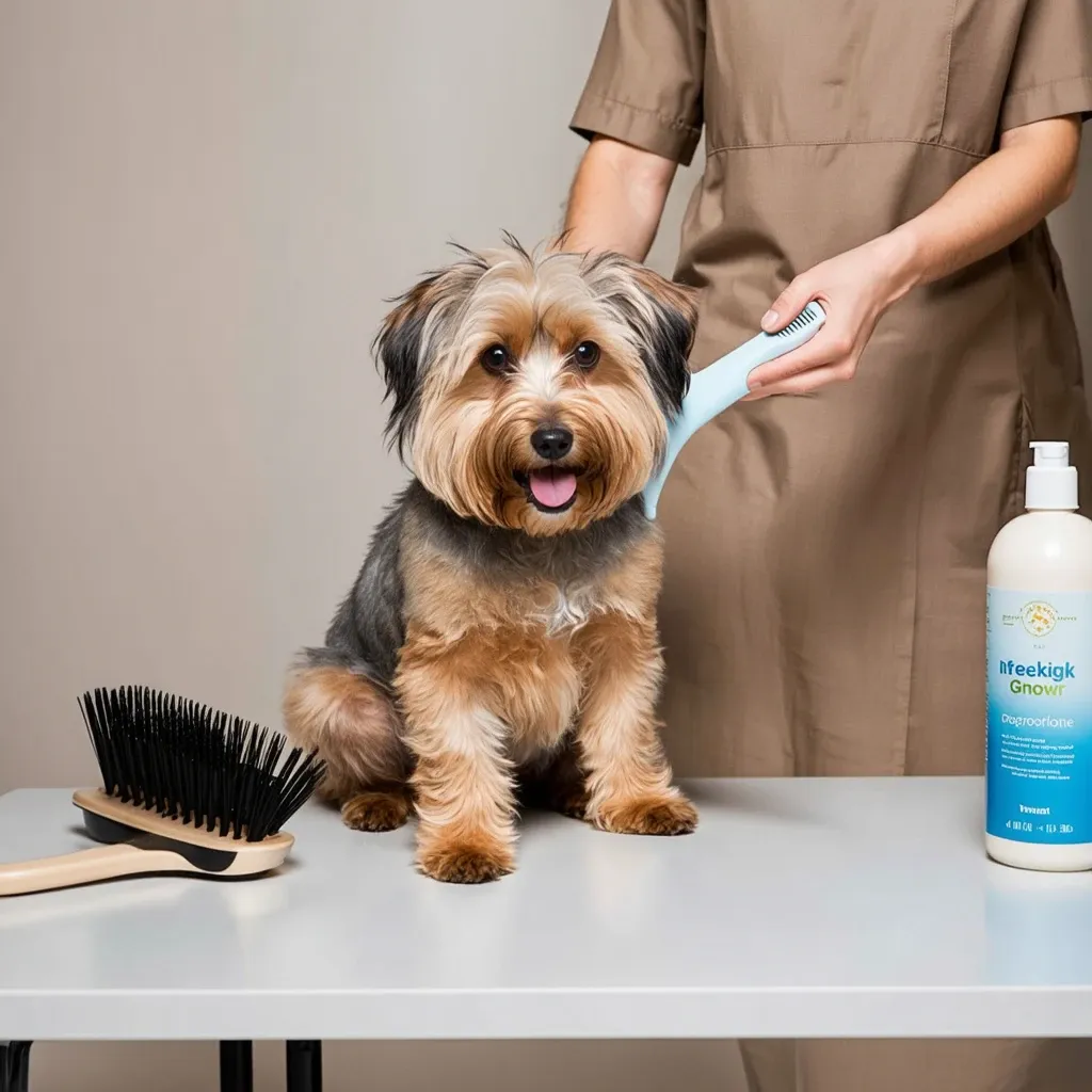 A dog being groomed