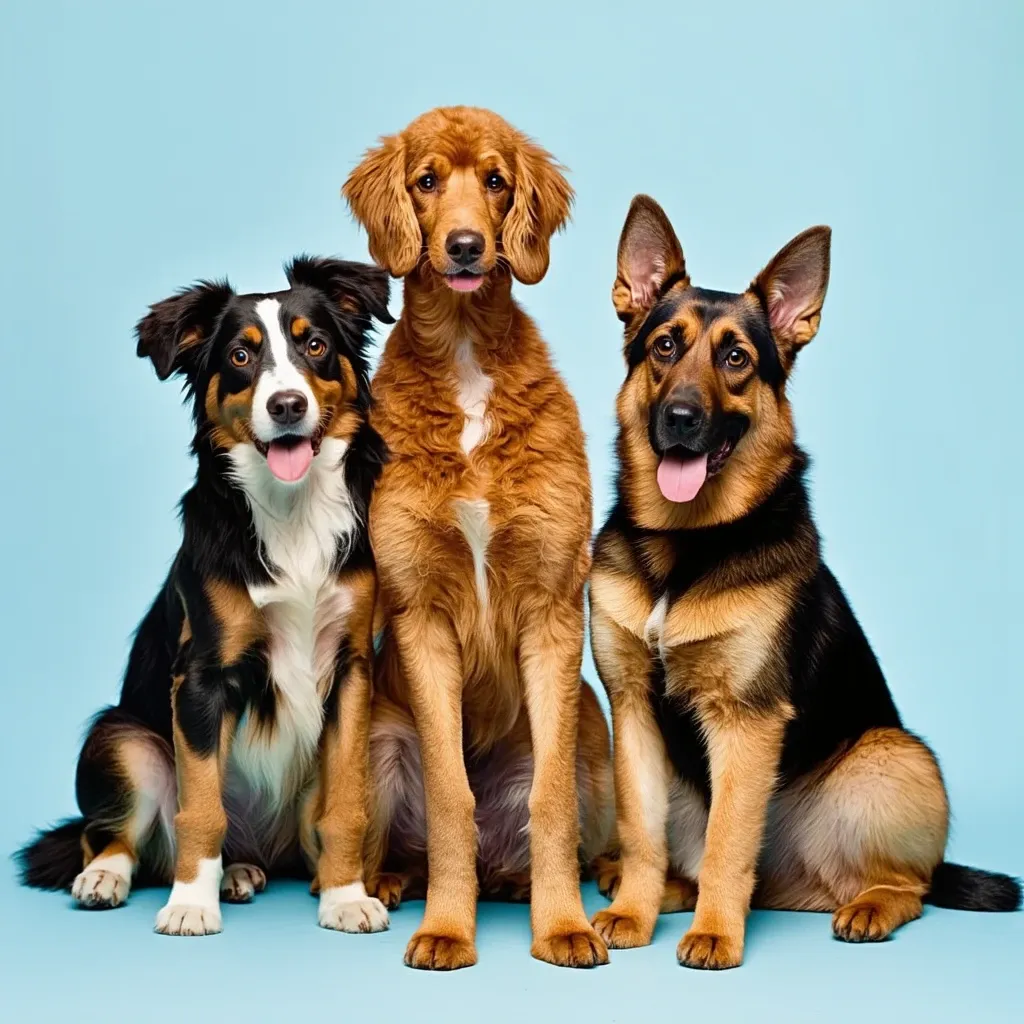 Image of a Border Collie, Poodle, and German Shepherd