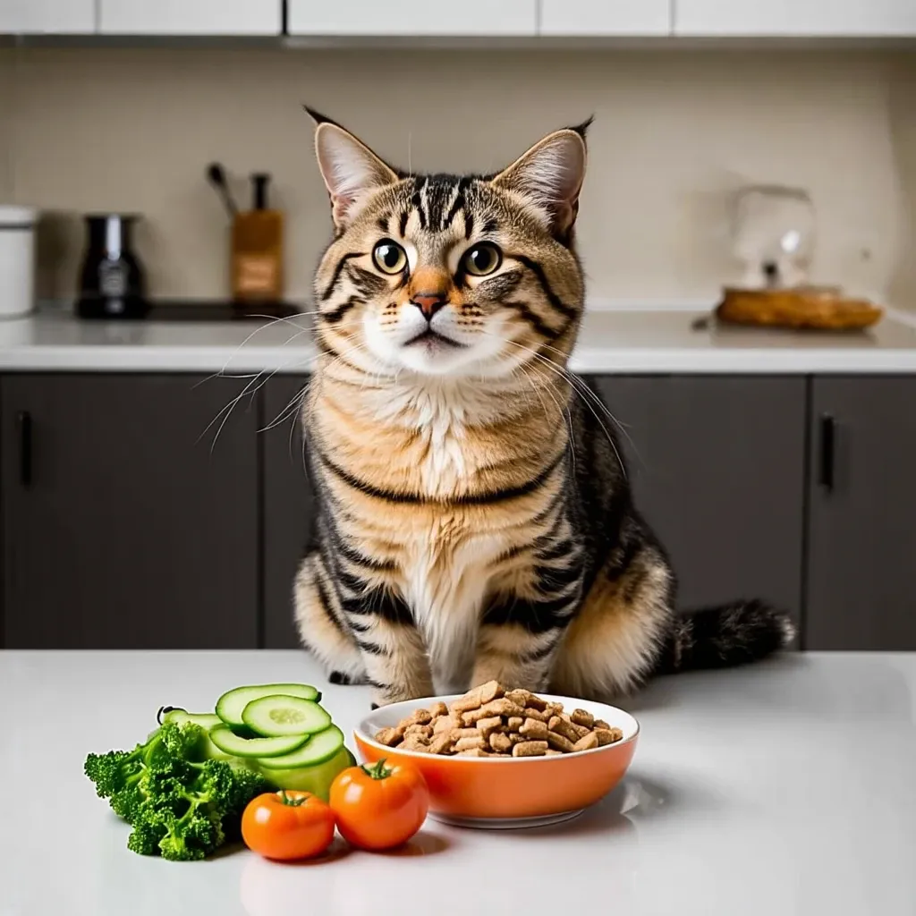 Cat eating healthy food