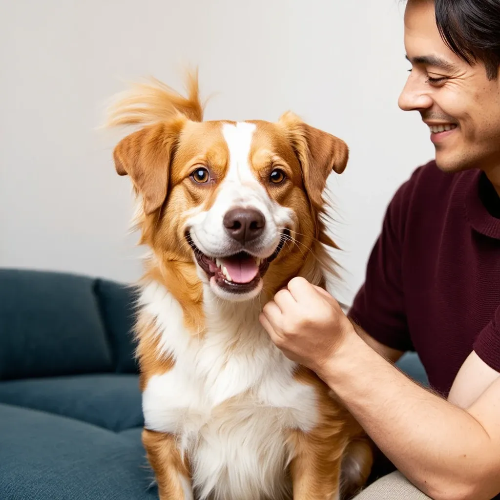 A happy dog with its owner