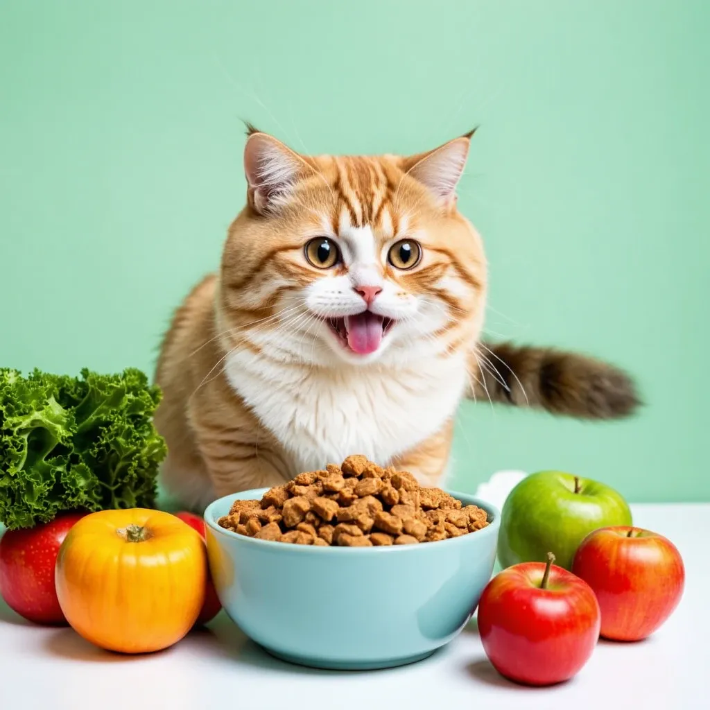 Cat eating healthy food