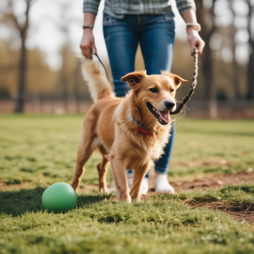 A happy dog playing with its owner