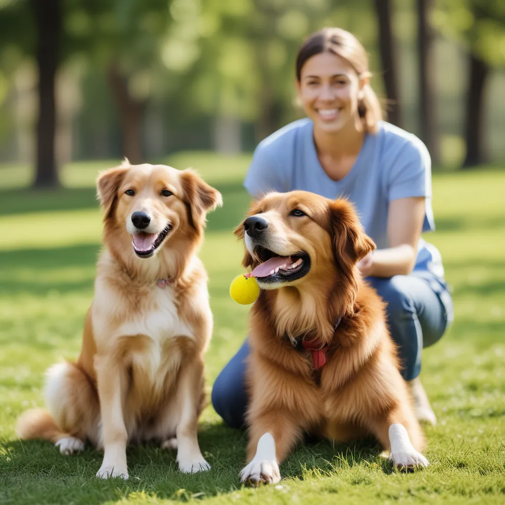 A happy dog sitting next to its owner