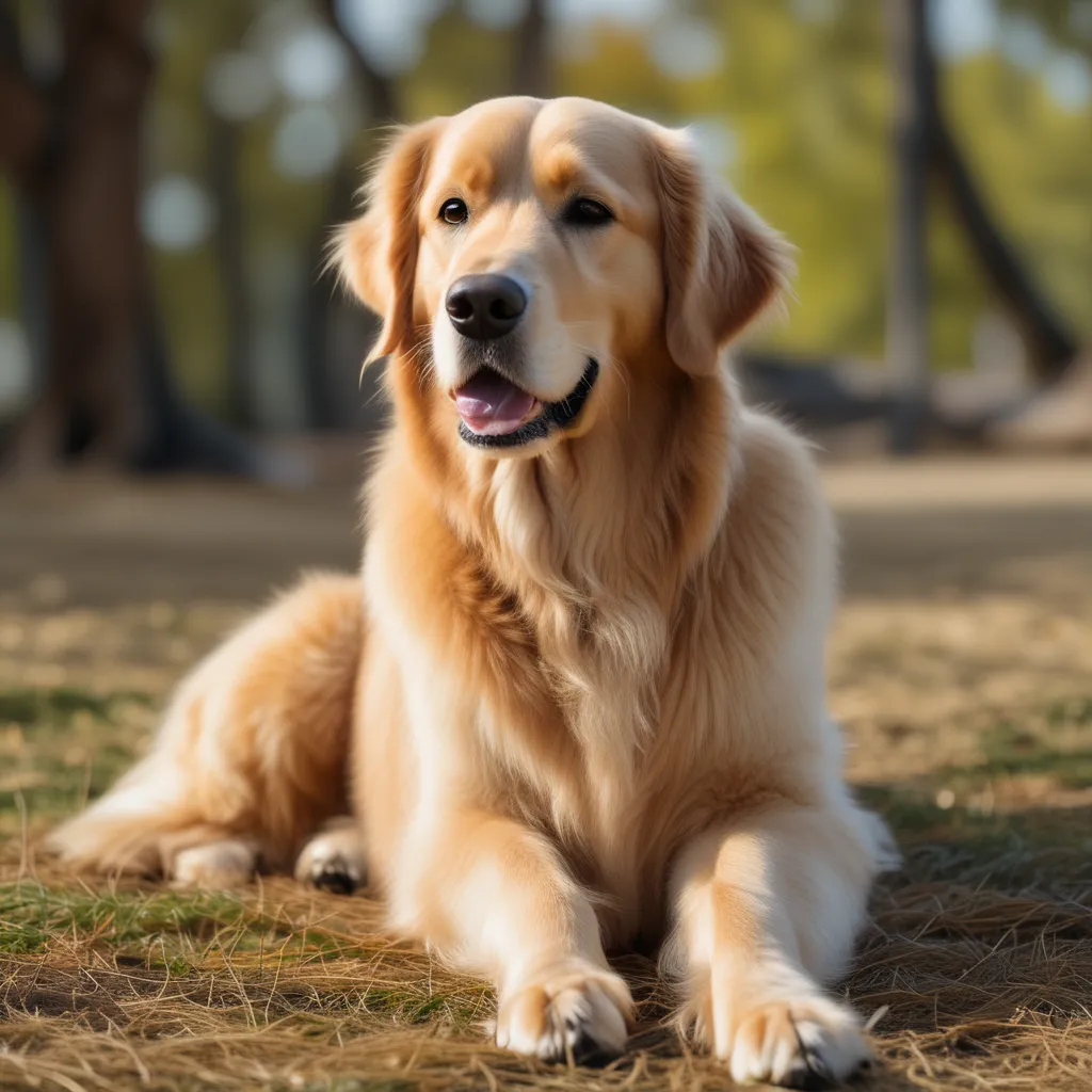 A Golden Retriever with a shiny coat and a cute nose