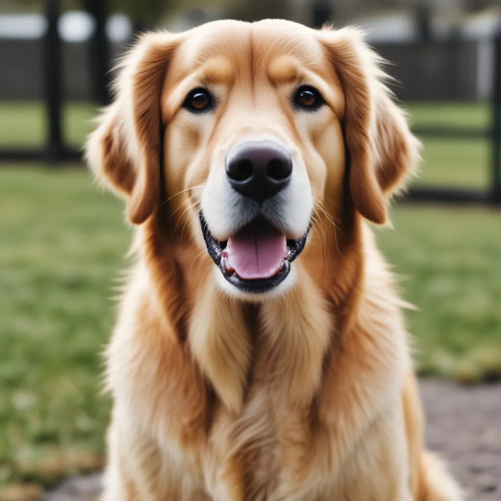 A Golden Retriever sitting and staying on command