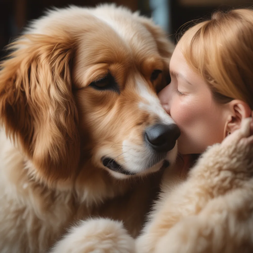 A dog and its owner sharing a moment of affection