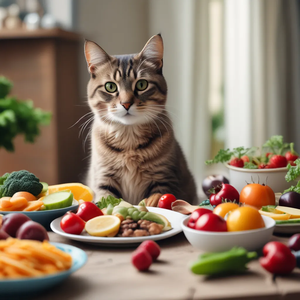 Cat eating healthy food