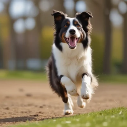 A high-energy dog running in a park