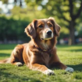 A happy dog in a park