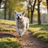 A happy dog playing in a park