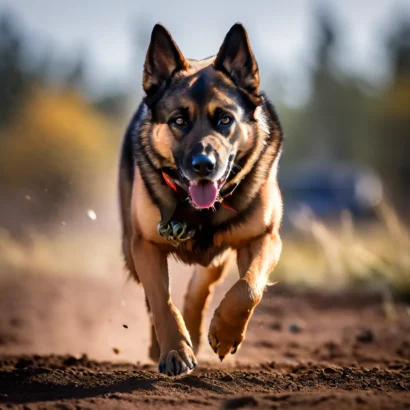 A photo of a protection dog in action