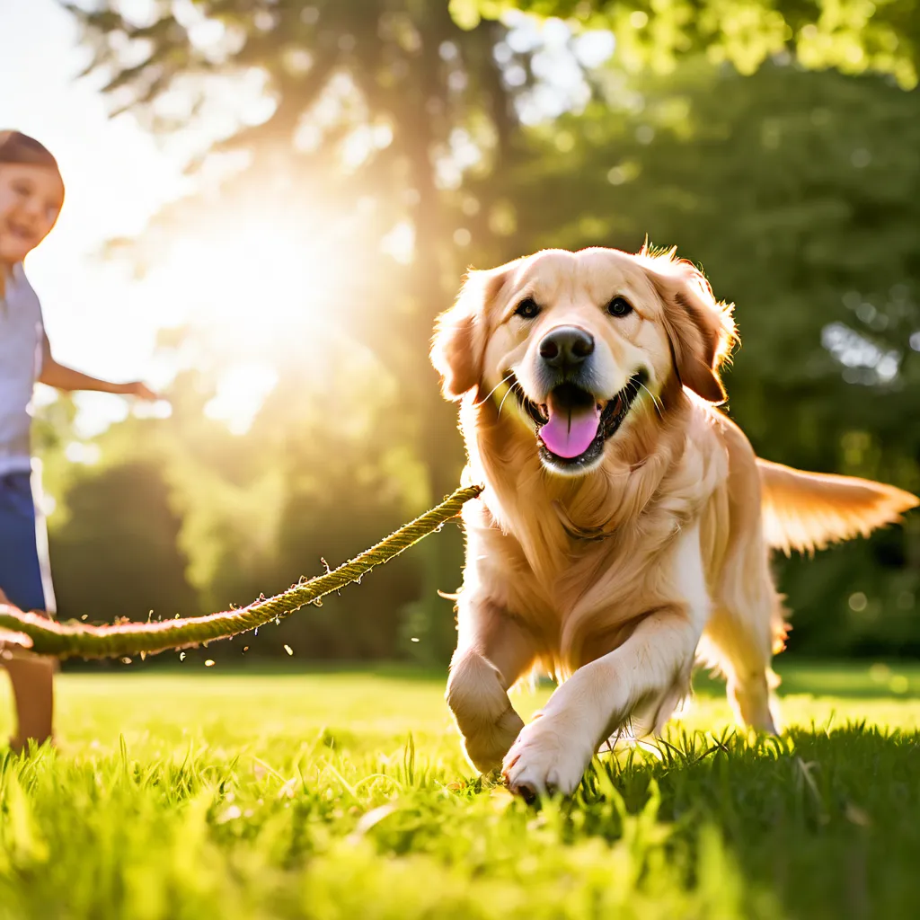 A happy dog playing with its owner