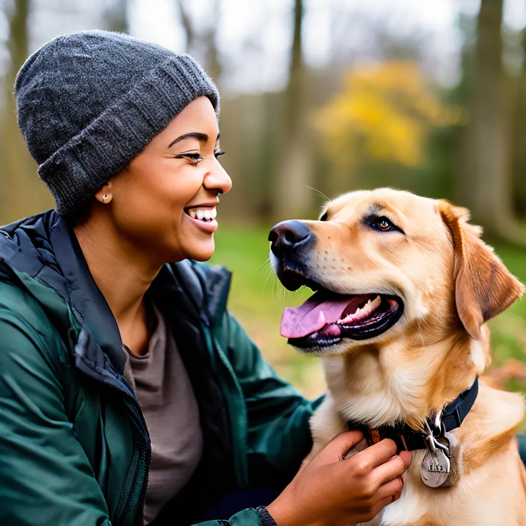 A photo of a happy dog and its owner