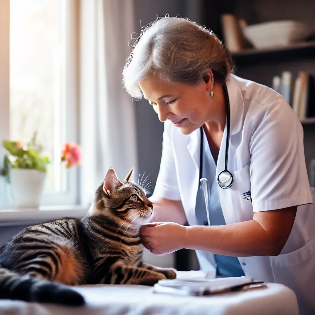 A senior cat receiving a veterinary check-up