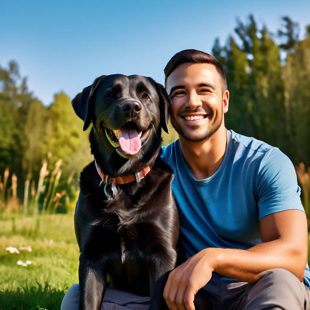 A happy dog with its owner