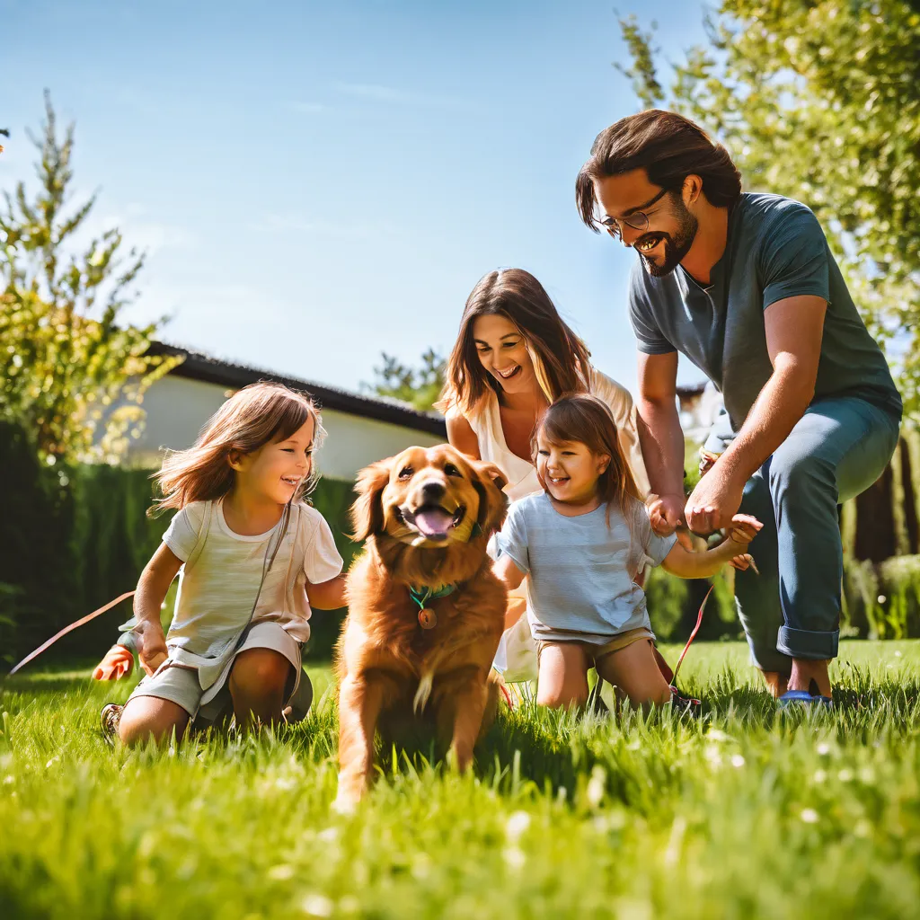 A happy family with their dog