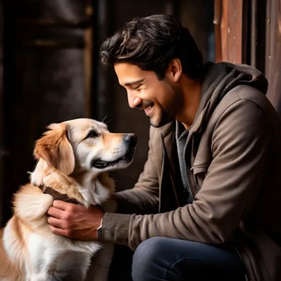 A happy dog with its owner