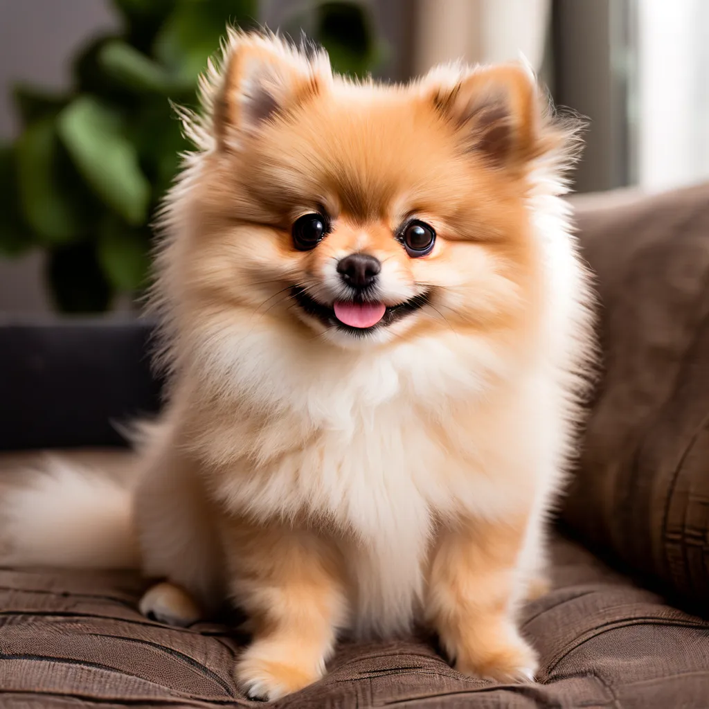 Pomeranian dog sitting on a couch