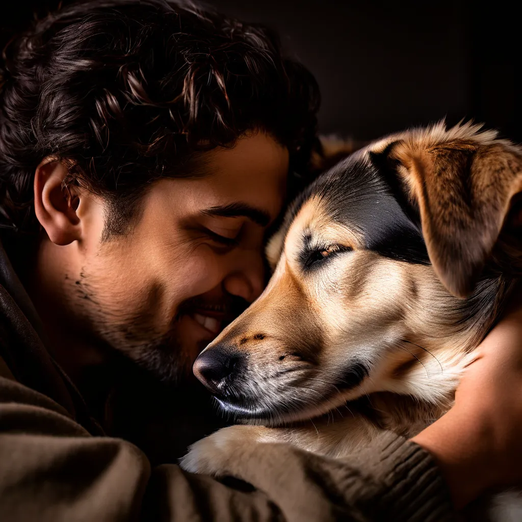 A dog showing affection to its owner