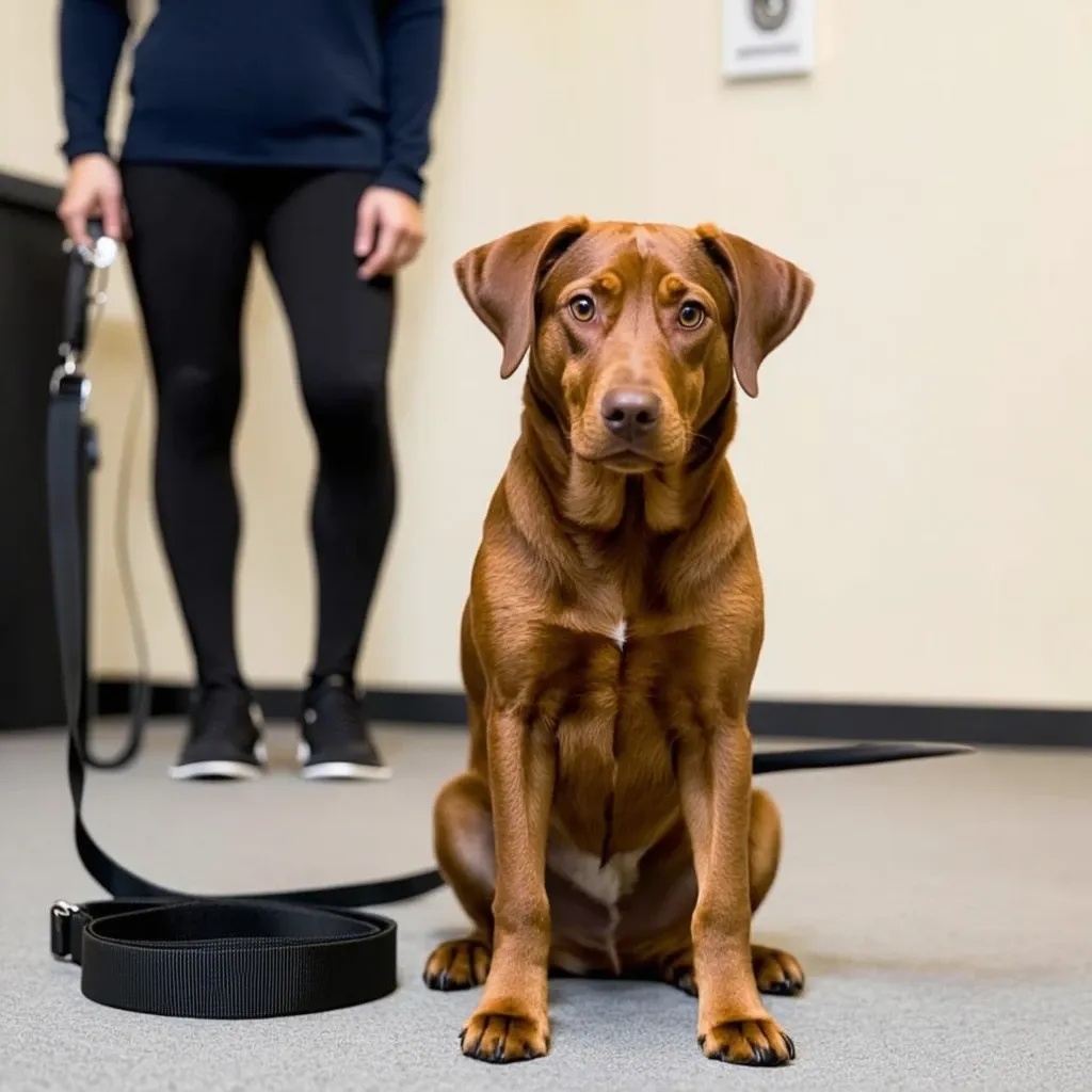 A dog receiving training