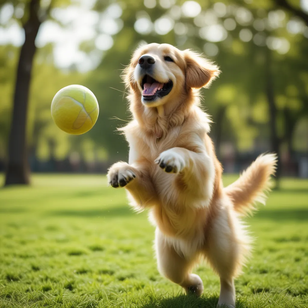 Golden Retriever playing with its owner in a park