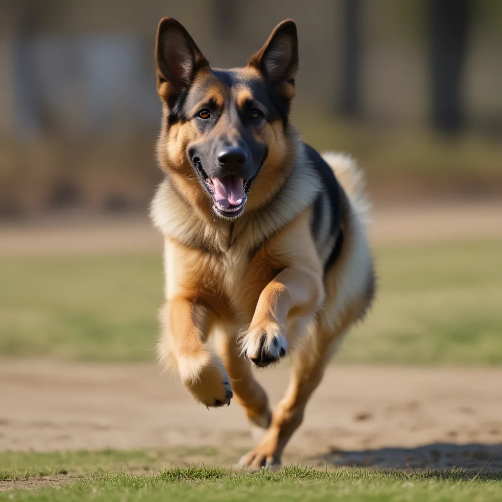 A German Shepherd in action