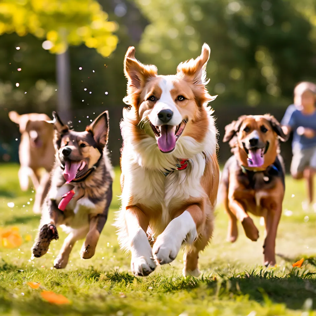 A dog playing with other dogs