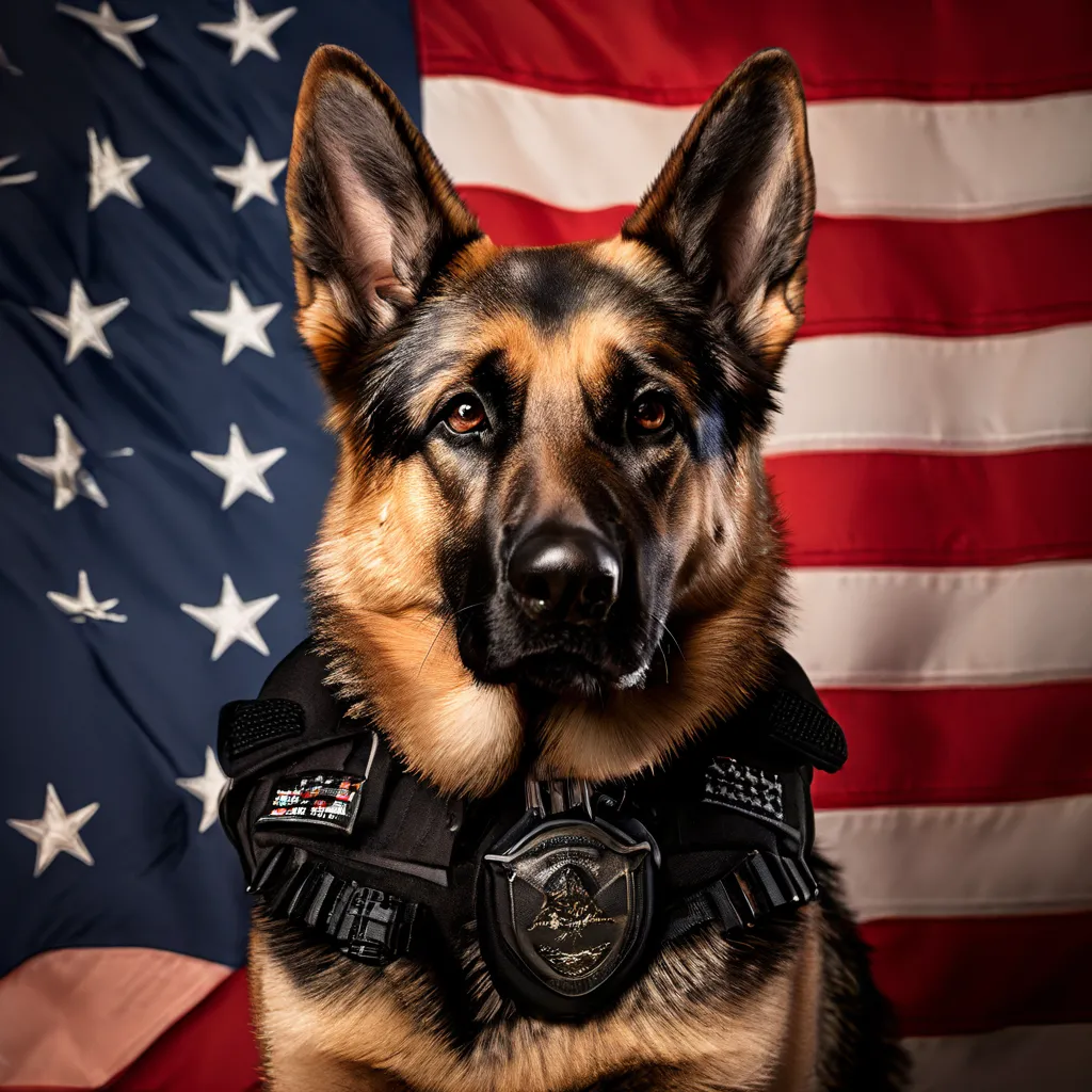 German Shepherd in a police uniform