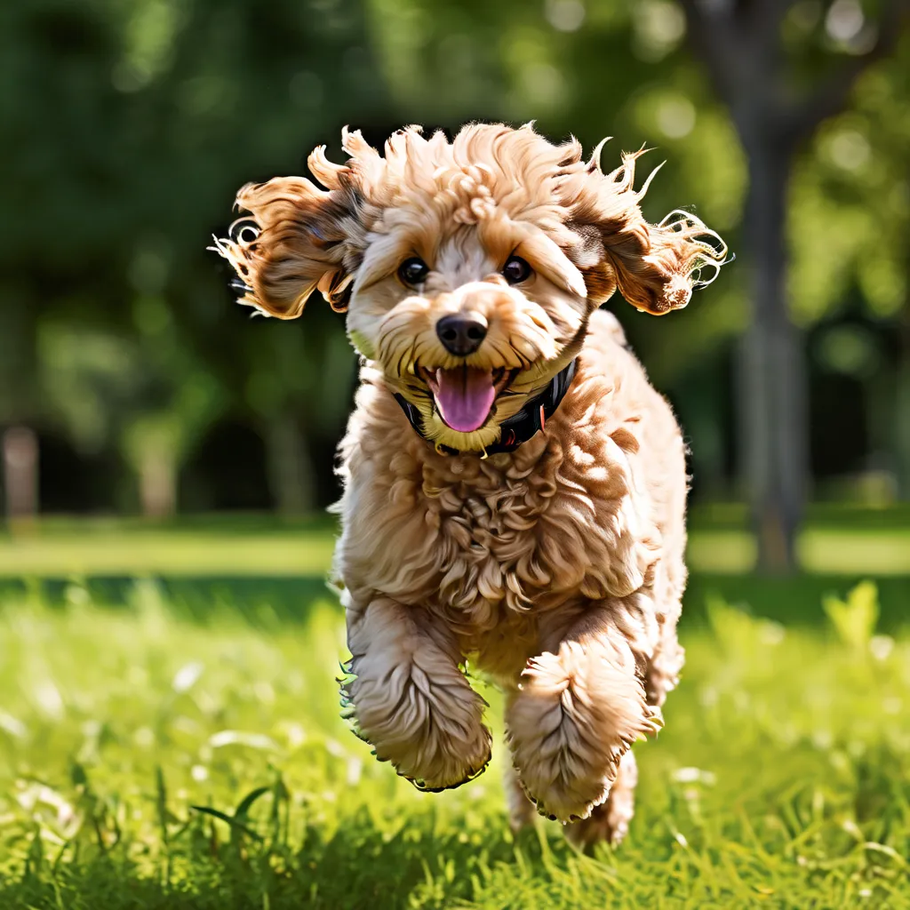 Poodle dog running in a park