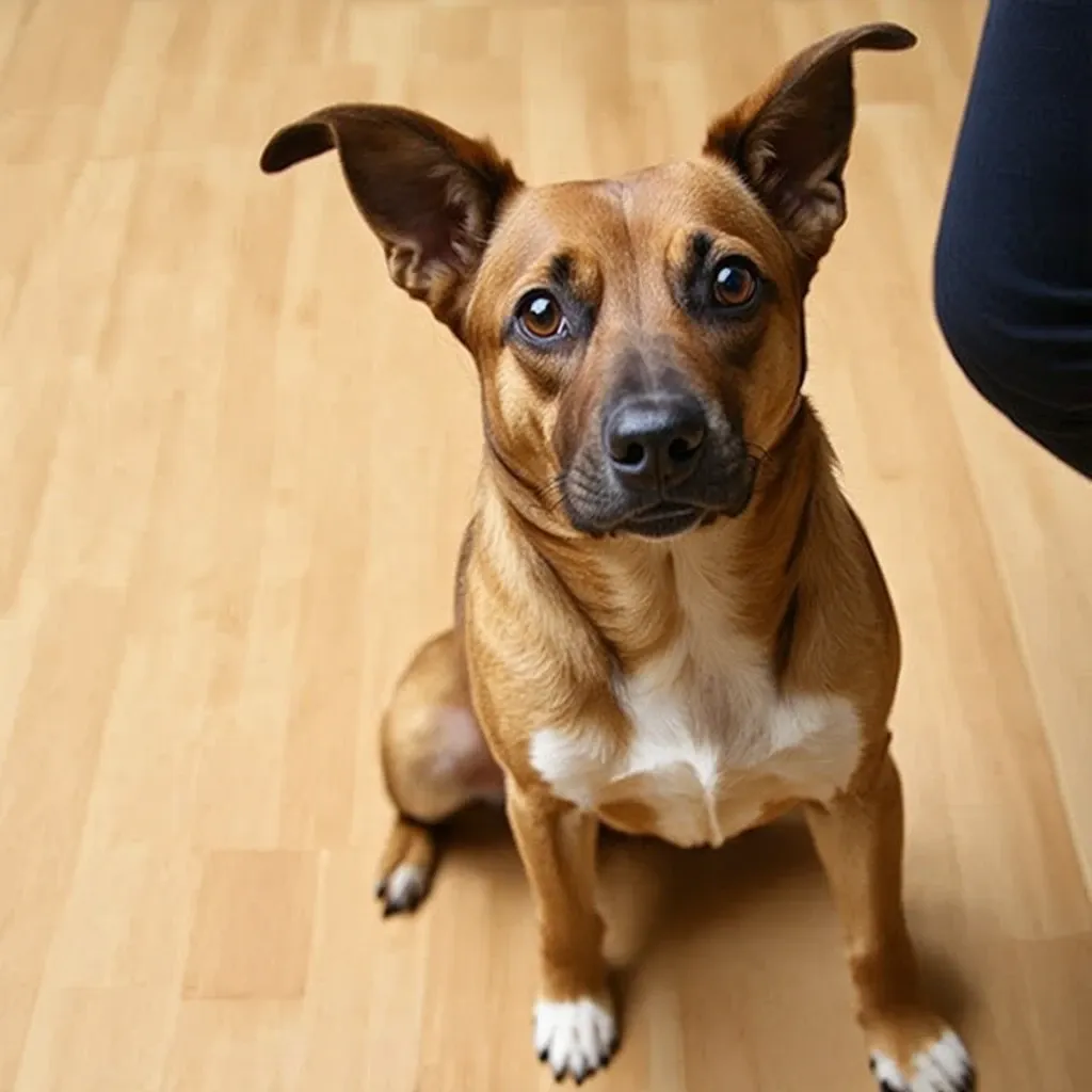 A dog showing signs of fear and anxiety