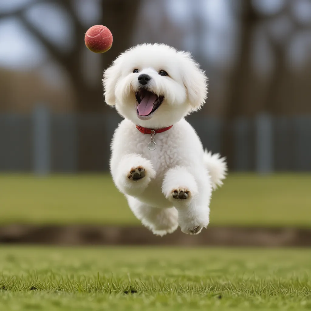 Bichon Frise dog playing with a ball