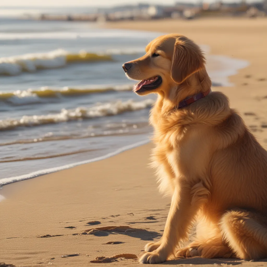 Golden Retriever sitting on a beach