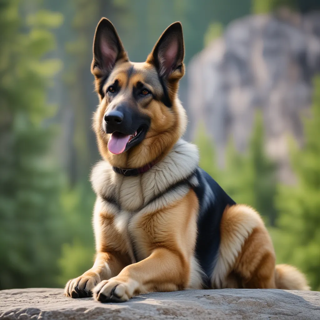 German Shepherd sitting on a rock