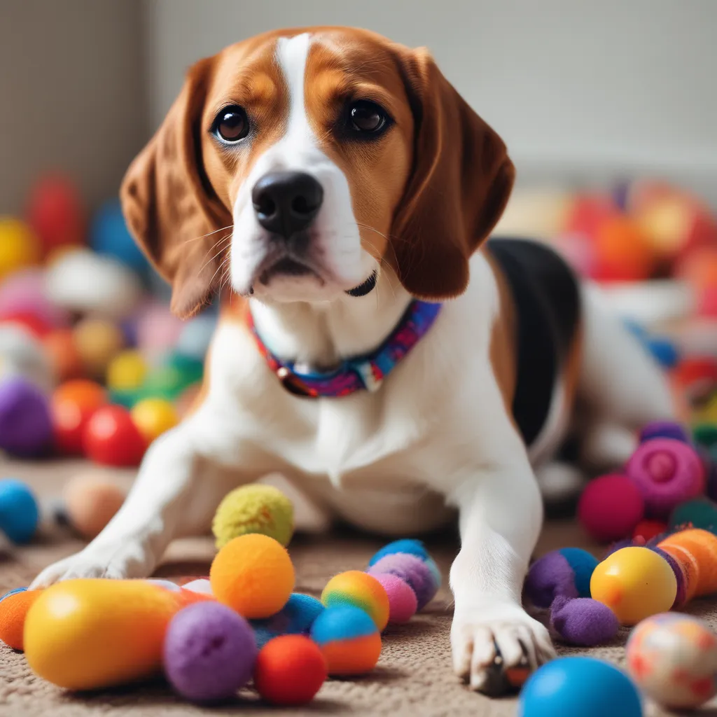 Beagle playing with a toy