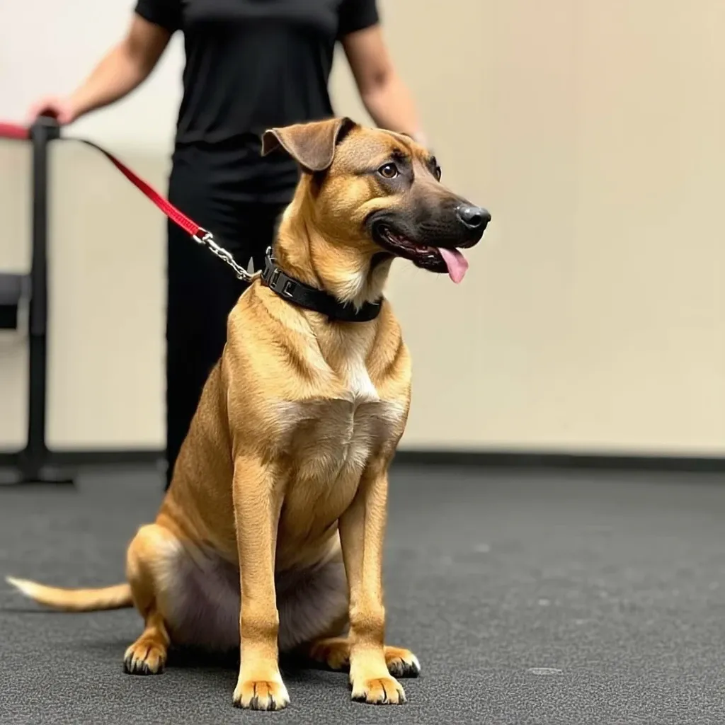 A dog in obedience training