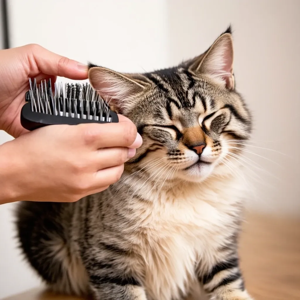 A cat being groomed