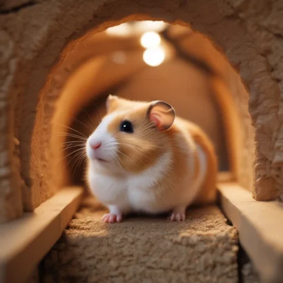 A Syrian hamster navigating a tunnel